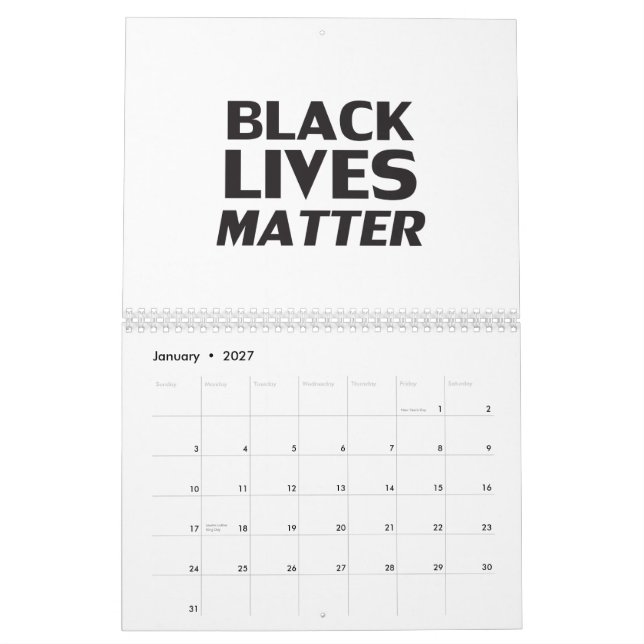 Black Lives Matter white black modern typography Calendar (Jan 2027)