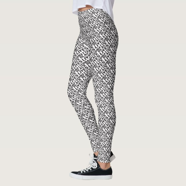 Black lives matter white black typography pattern leggings (Left)