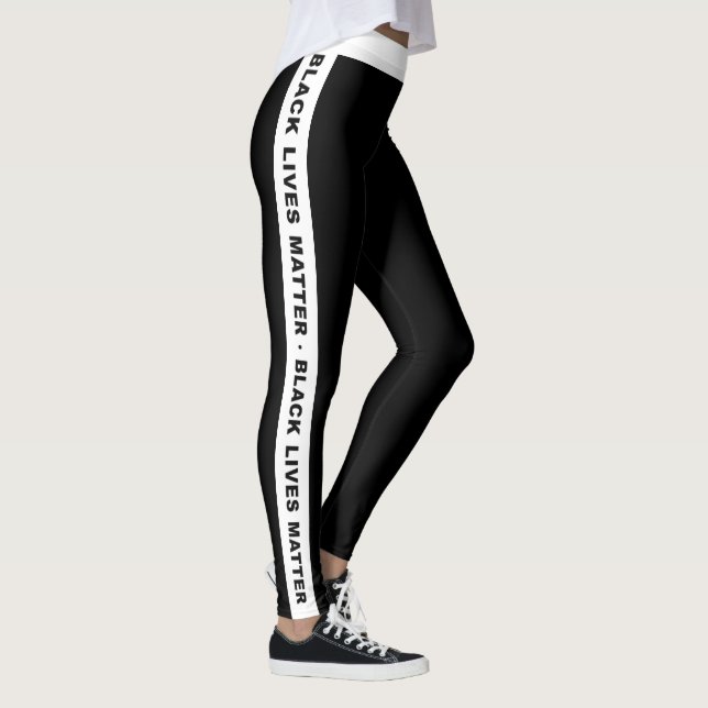Black Lives Matter - white side strip on black Leggings (Right)