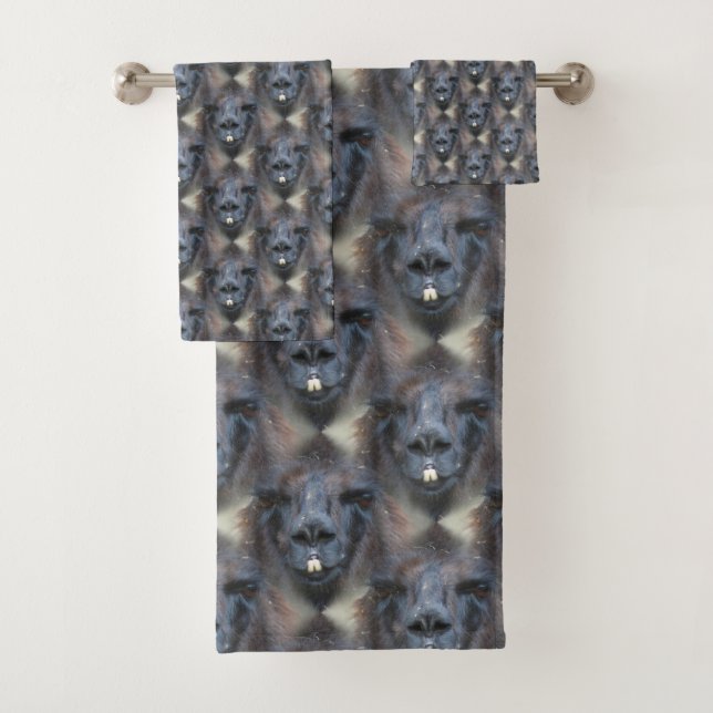 Black Llama Face Animal Pattern    Bath Towel Set (Insitu)