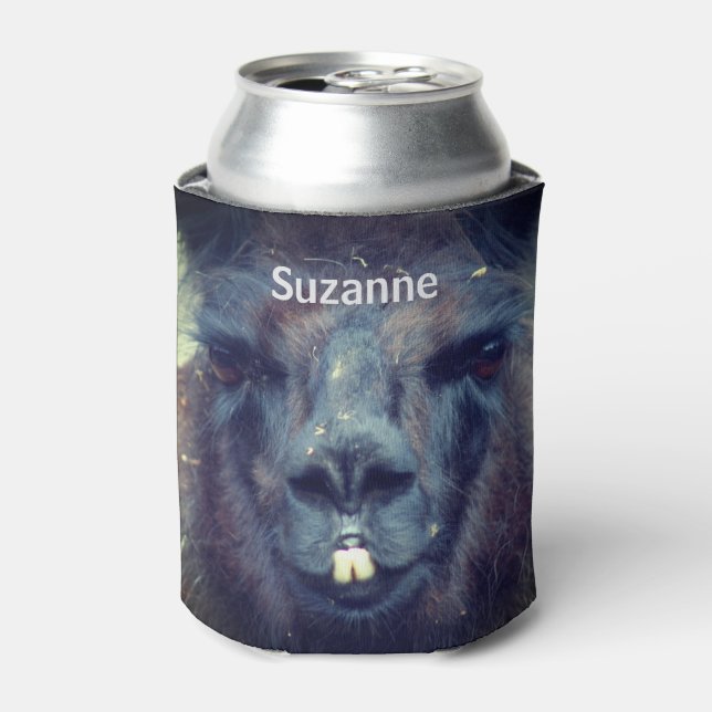 Black Llama Face Farm Animal Personalised  Can Cooler (Can Front)