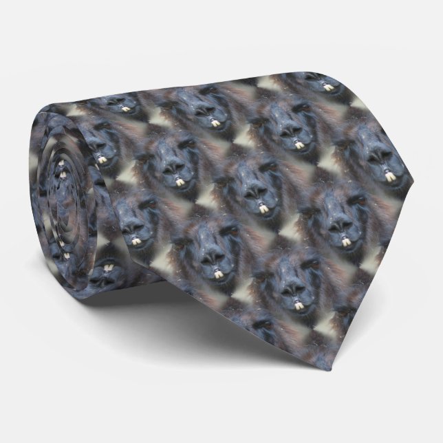 Black Llama Face Nature Pattern Tie (Rolled)