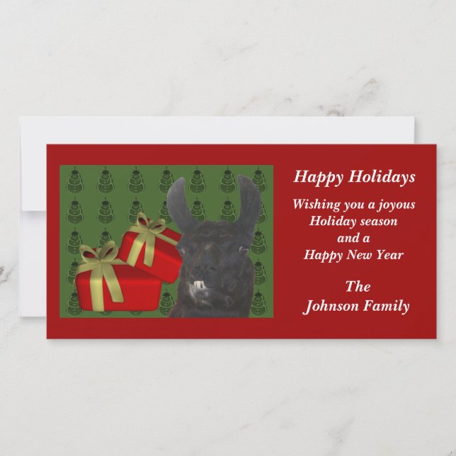 Black Llama Farm Animal Christmas Holiday Card (Front)