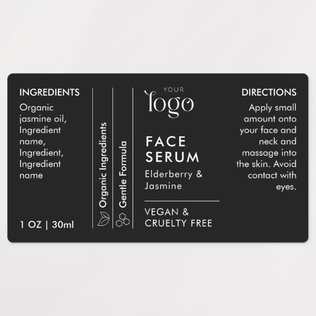 Black Logo 1OZ Dropper Bottle Waterproof Label (Design 1)