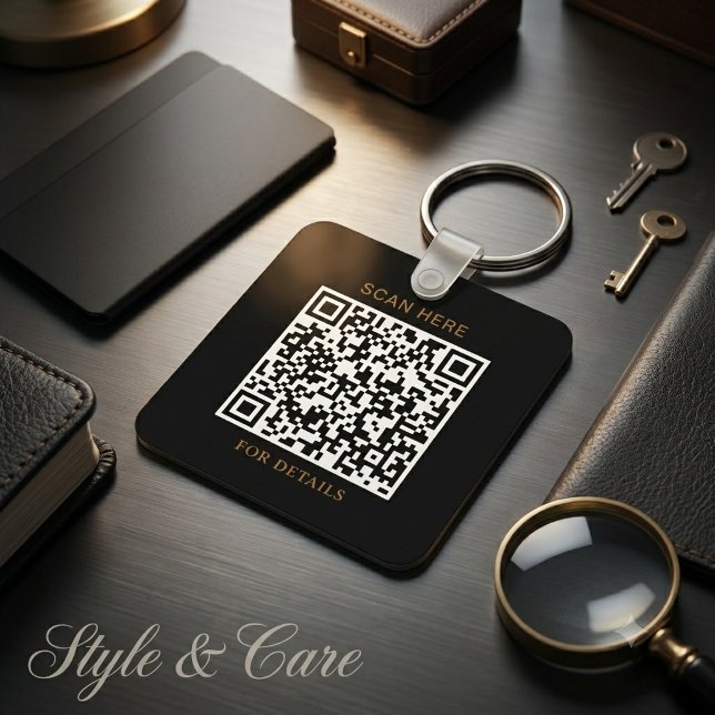 Black Logo Aluminium Square Keychain with QR Code (Black Logo Aluminum Square Keychain with QR Code)