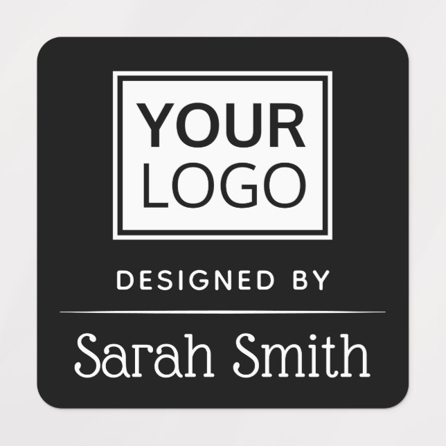 Black logo and text with divider labels (Design 1)