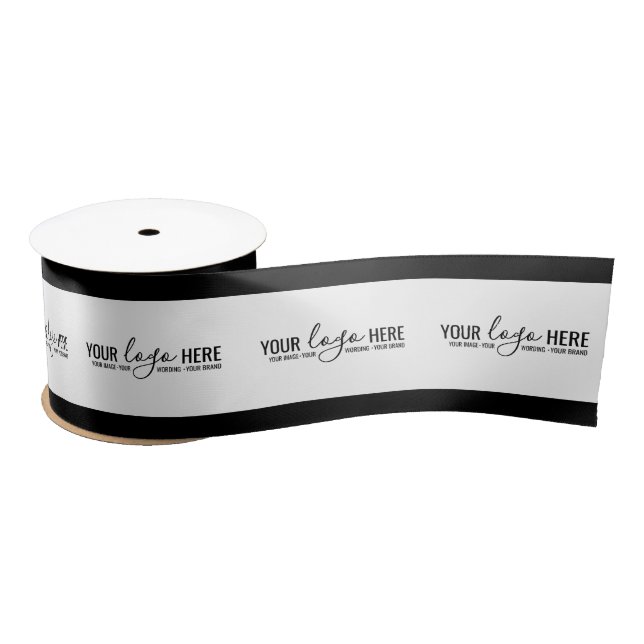 Black Logo Business Company Branded Packaging Satin Ribbon (Spool)