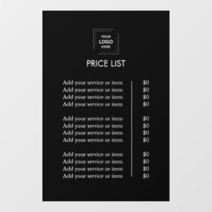 Black Logo Business Price List Window Cling