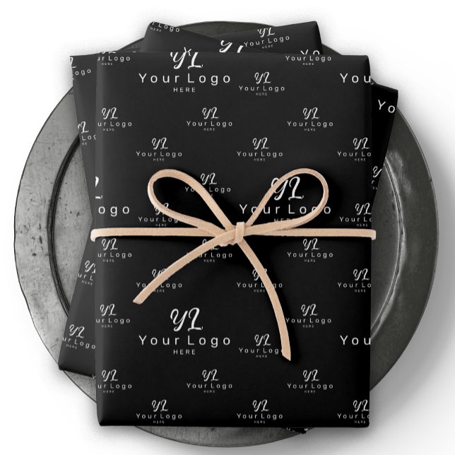 Black Logo pattern Business Brand Simple Company Wrapping Paper Sheet (Creator Uploaded)