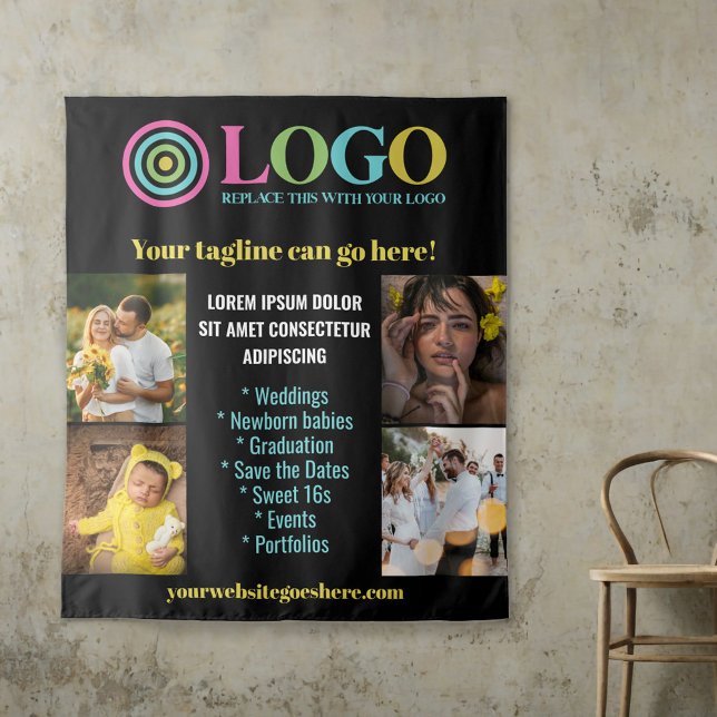 Black Logo Photo Small Business Promo Backdrop Tapestry (Creator Uploaded)