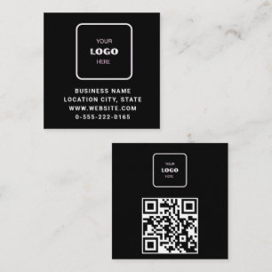 Black Logo QR Code Scan minimalist Square Business Card