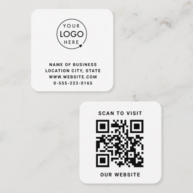 Black Logo QR Code Scan minimalist Square Business Card (Front/Back)