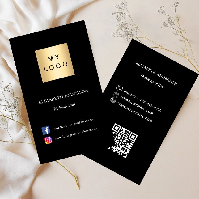 Black logo Qr code social media Business Card (Creator Uploaded)
