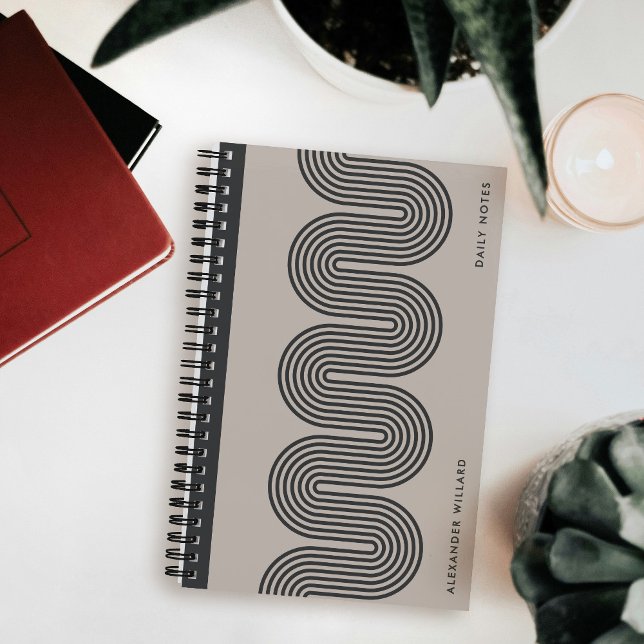Black Lombard Wavy Lines Modern Custom Notebook (Creator Uploaded)