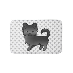 Black Long Coat Chihuahua Cartoon Dog & Paws Bath Mat