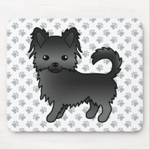 Black Long Coat Chihuahua Cartoon Dog & Paws Mouse Mat