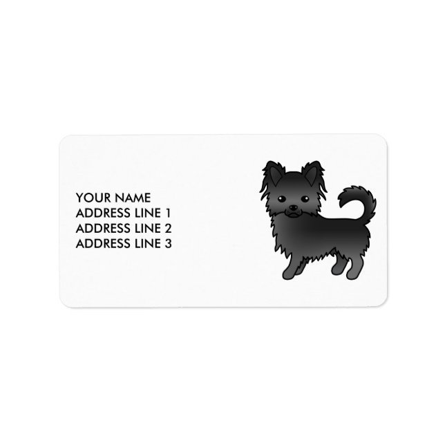 Black Long Coat Chihuahua Cute Cartoon Dog Label (Front)