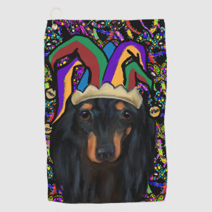 Black Long Haired Dachshund Golf Towel