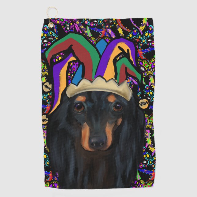 Black Long Haired Dachshund      Golf Towel (Front)