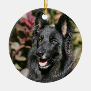 Black Long Haired German Shepherd Ceramic Tree Decoration