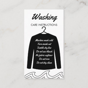 Black Long Sleeve Shirt Washing Care Instruction Business Card