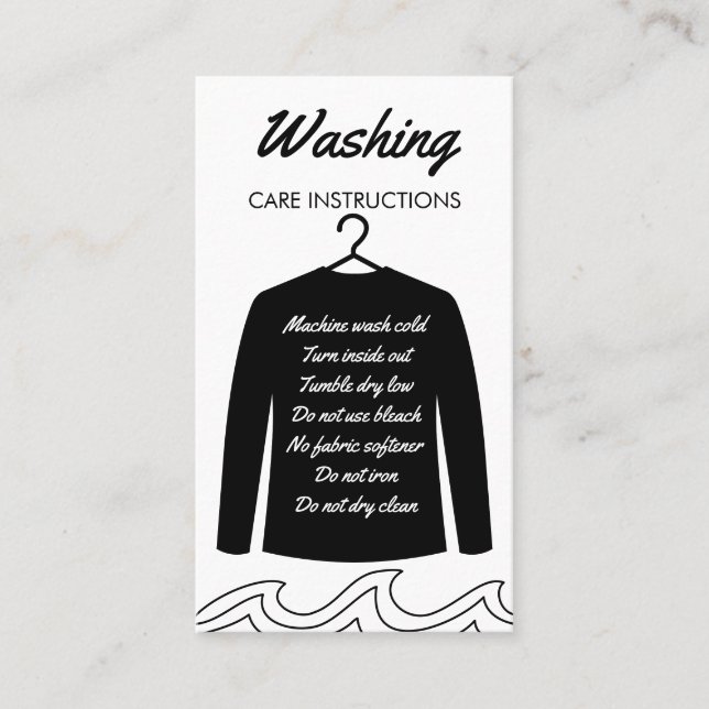 Black Long Sleeve Shirt Washing Care Instruction Business Card (Front)
