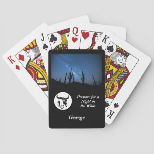 Black Longhorn Skull Silhouette Monogram Photo Playing Cards