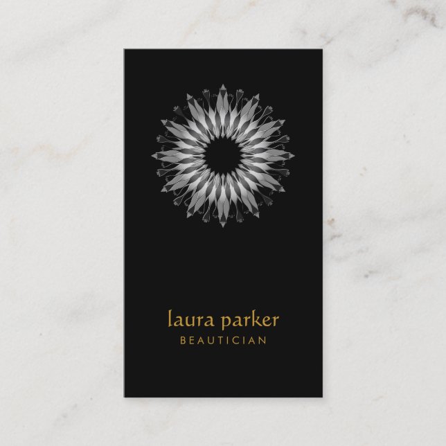 Black Lotus Flower Logo Healing Yoga Holistic Business Card (Front)
