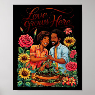 Black Love African American Couple Sketch Valentin Poster