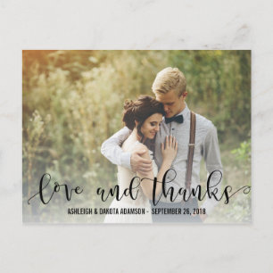 Black Love And Thanks Script Personalised Photo Postcard