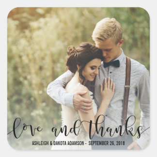 Black Love And Thanks Script | Personalised Photo Square Sticker