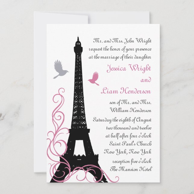 Black Love Birds Wedding Invitation (Front)