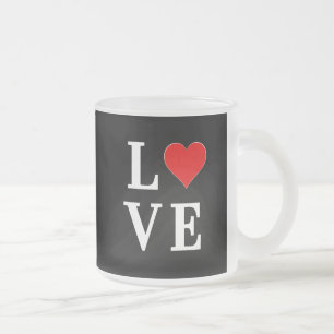 Black LOVE Heart Modern Trendy Frosted Glass Coffee Mug