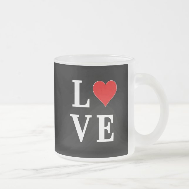 Black LOVE Heart Modern Trendy Frosted Glass Coffee Mug (Right)