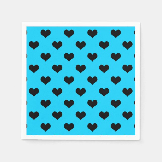 Black Love Heart On Blue Background  Napkin (Front)