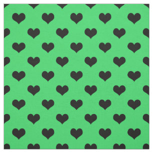 Black Love Heart On Green Background Fabric