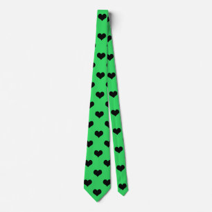Black Love Heart On Green Background Tie