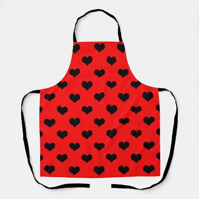 Black Love Heart On Red Background  Apron (Front)