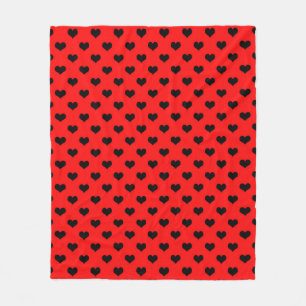 Black Love Heart On Red Background Fleece Blanket