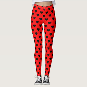 Black Love Heart On Red Background Leggings