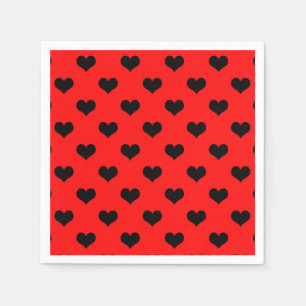 Black Love Heart On Red Background  Napkin