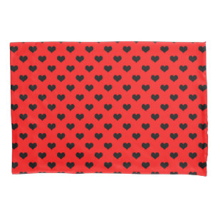 Black Love Heart On Red Background Pillowcase