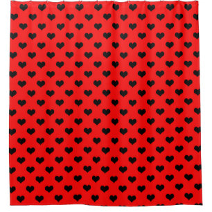 Black Love Heart On Red Background Shower Curtain
