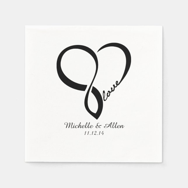 Black Love Heart Wedding Party Paper Napkins Set (Front)