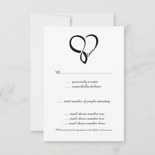 Black Love Heart Wedding RSVP Cards (Front)