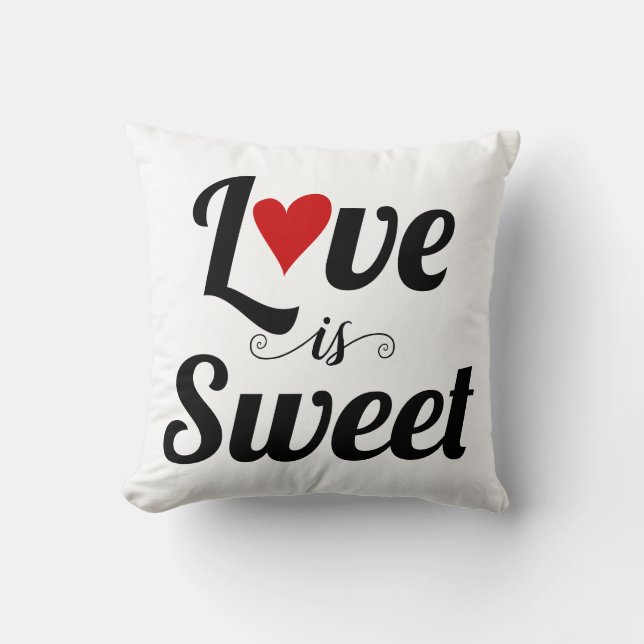 Black Love is Sweet bold typography and red heart Cushion (Front)
