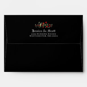 Black LOVE Roses - GRAY FADE INSIDE Wedding Envelope