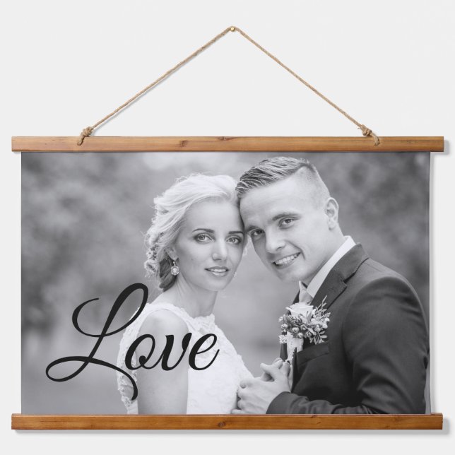 Black Love script typography wedding photo Hanging Tapestry (Front)