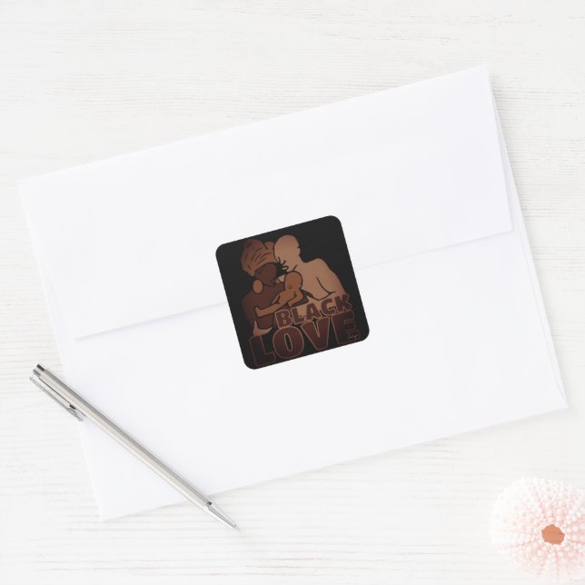 Black Love Square Sticker (Envelope)