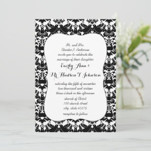 Black Lovebird Damask Wedding Invitation
